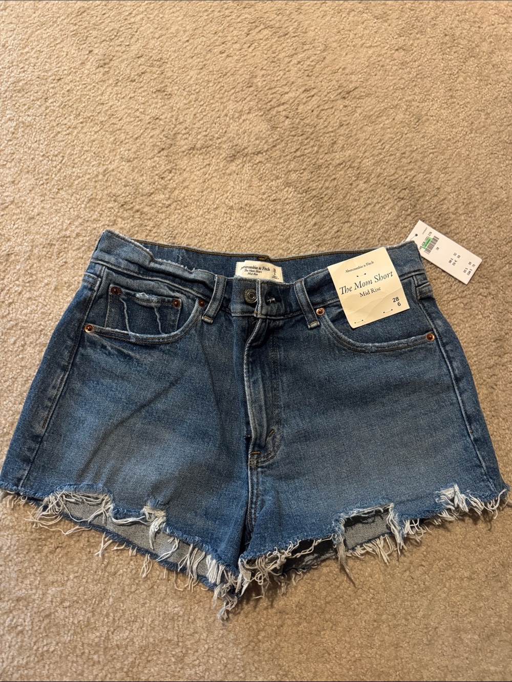 Abercrombie & Fitch Distressed Denim Mom Shorts in Mid Blue